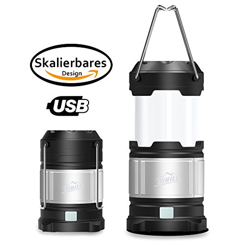 HiHiLL LED Campinglampe aufladbar Wasserdicht 360°Ausleuchtung mit USB Output, Zeltleuchte Notfallleuchte Aussenleuchte für Camping, Wandern, Notfall Outdoor [Energieklasse A+]