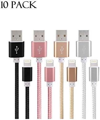 JustJamz Nylon Braided (10 Pack) 8 Pin to USB 1 Meter Sync Cable Charger Cord for iPhone 5 5S 5C 6S 6S Plus 6 6Plus 7 iPad iPod - Mixed Colors