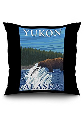 Olympic National Park, Washington - Bears and Spring Flowers (18x18 Spun Polyester Pillow Case, Custom Border)