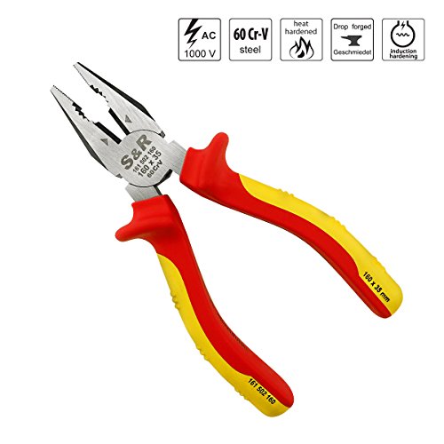 S&R VDE-Kombizange 160mm Universalzange , Backen 35 mm, VDE geprüft Serie 1000V - 2