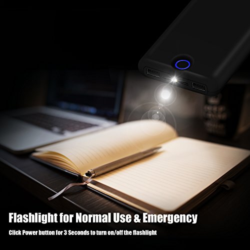 Xnuoyo Batterie Externe 20000mAh Batterie Charger Portable Power Bank avec 2 Ports Entr  e  Micro USB   Lightning   Deux Ports de Sortie USB   Lampe pour iPhone  iPad  Samsung  Nexus  HTC et autres - Noir