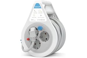 Garza - Mini szary 10 metrów z uchwytem, 3 gniazda Schuko, ochrona przed dziećmi i przeciążeniem, bęben kablowy, zastosowanie wewnątrz