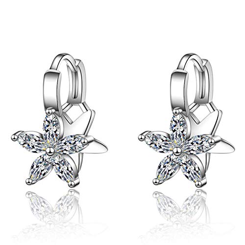 Preisvergleich Produktbild Ohrringe Frauen zarte 925 Sterling Silber Ohrringe Doppelschicht Blütenblätter CZ Zirkonia Blume Ohrringe Schmuck