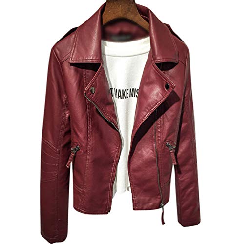 TianBin Chaquetas de Cuero PU para Mujer Otoño Invierno Vintage Remache Ropa de Abrigo Outwear (Vino Rojo, Asia M)