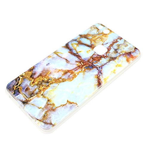 Huawei P10 Lite Hülle Silikon, Rosa Schleife Schutzhülle für>Huawei P10 Lite< Ultra Dünn Slim Case Flexible Soft Weich TPU Silicone Backcover Bumper Schale Handyhülle mit Bunte Marmor Muster , Gold Marmor - 3