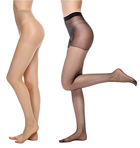 Cotson Women's/Girls Skin Black Waist High Stocking New Soft Stretch PantyHose Fashion Tights (Pack of 2)