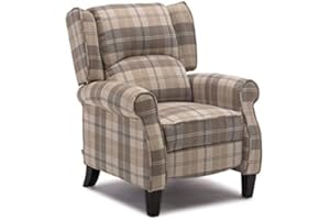 More4Homes EATON WING BACK FIRESIDE CHECK FABRIC RECLINER ARMCHAIR SOFA CHAIR RECLINING CINEMA (Beige)