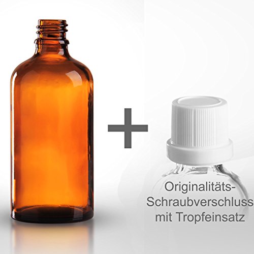 Preisvergleich Produktbild 5 x Braunglasflaschen / Tropfflaschen 100ml inkl. Originalitäts-Schraubverschluss OV mit Tropfereinsatz DIN 18 / Braunglasflasche / Tropferflasche / Tropferflaschen / Braunglas Flasche ***Apothekenqualität, gefertigt nach dem Europäischen Arzneibuch***
