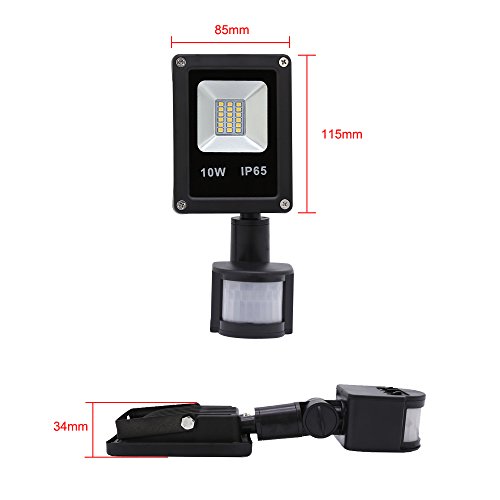 VINGO® 10W LED Strahler Fluter Außen Flutlicht Strahler mit PIR Bewegungsmelder wasserdicht IP65 Gartenstrahler Wandstrahler Warmweiß - 2