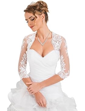 Damen Hochzeit Top Spitzen-Jacke für die Braut Spitzen Bolero Bolerojäckchen Jacke 3/4 langer Ärmel