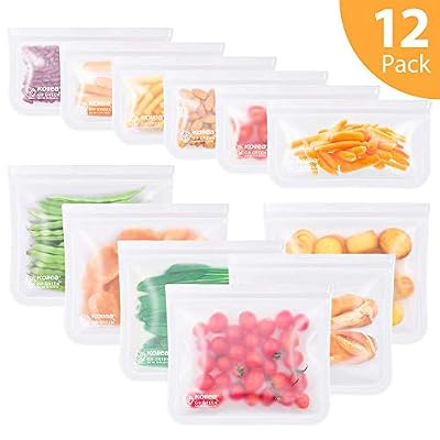Kollea Lot de 12 Sac Congelation Reutilisable, 6 Pcs Multifonction Sac Réutilisable Silicone pour Nourriture pour Légumes Fruits et Viande, Prévenir Les Fuites