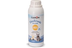 Camon | Deodorante Lettiera Gatti con Essenza di Vaniglia, 400g, Neutralizza Gli Odori, Sicuro per Animali