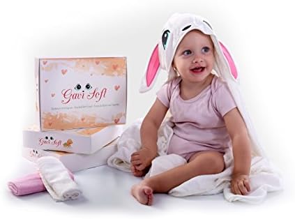 Gavi Soft Hooded Poncho Towel/Baby/Toddler Hooded Towel/Bath Towel with Hood 90 x 90 cm, tested for harmful substances/Anti-Allergy and Anti-Bacterial/Terry Soft, Cuddly and Absorbent Cotton and Bamboo Fiber White – Embroidery