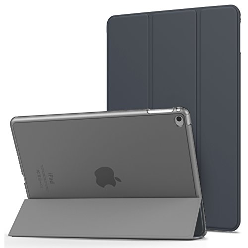 MoKo Hülle für Apple iPad Air 2 - PU Leder Tasche Schale Smart Case mit Translucent Rücken Deckel, mit Auto Schlaf/Wach Funktion und Standfunktion für Apple iPad Air 2/iPad 6 9.7 Inch Tablet, Space Grau
