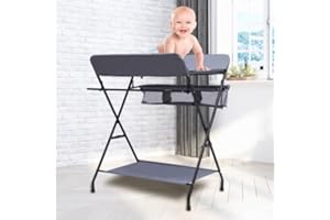 WEIGR Baby Wickeltisch Changing Table, Kinder Mobiler Wickeltisch klappbarer mit herausnehmbarer Trennwand, ausgestattet, Wickelauflage, Sicherheitsgurt (Mit Fußstütze)
