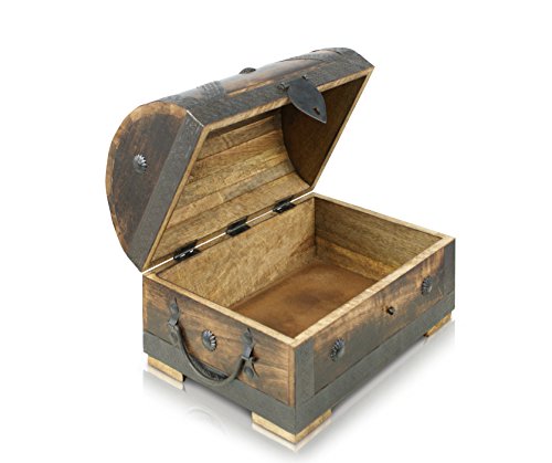 Piraten-Schatztruhe von Thunderdog – Holztruhe braun – Handarbeit Vintage mit Schloss 28x20x20cm – das ideale Geschenk (groß mit Schloss) - 6