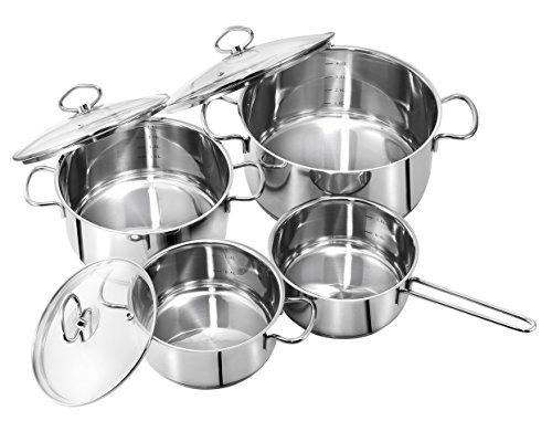 Kopf Topfset Merkur aus Edelstahl 4-teilig, Kochgeschirr Induktion, Kochtopf-Set mit Innenskala und Schüttrand, Kochset, 3 Töpfe, 1 Kasserolle mit Glasdeckel und Dämpfeinsatz - 3