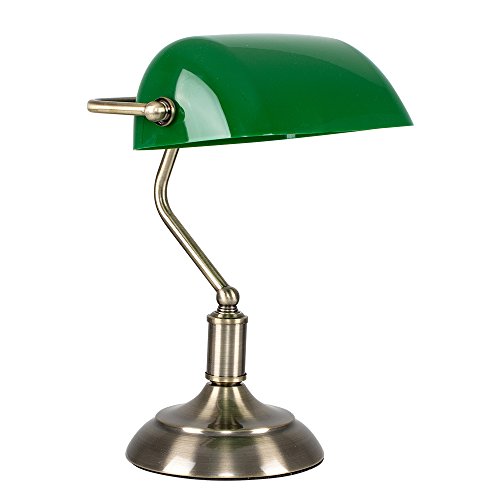 MiniSun – Traditionelle Bankerlampe mit einem Finish aus Antikmessing und einem grünen Lampenschirm – Tischlampe