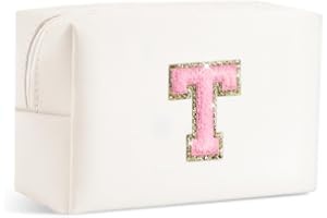 SEFORICO Small Makeup Bags for Women - Waterproof Leather Cosmetic Bag A-Z Personalized Bag Portable Travel Women's Purse