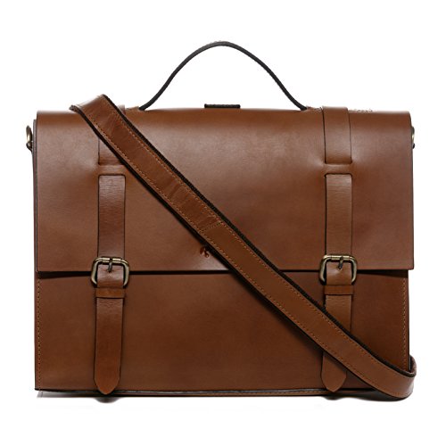 Scotch & Vain Aktentasche BOSTON DUO – Rucksack groß fit für 15.4″ mit Extra-Abtrennung- Laptoptasche festes Material – echt Sattelleder hellbraun-cognac - 3