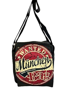 Robin Ruth Canvas kleine Umhängetasche WANTED München in schwarz (Maße: LxHxT 23x23x8 cm)