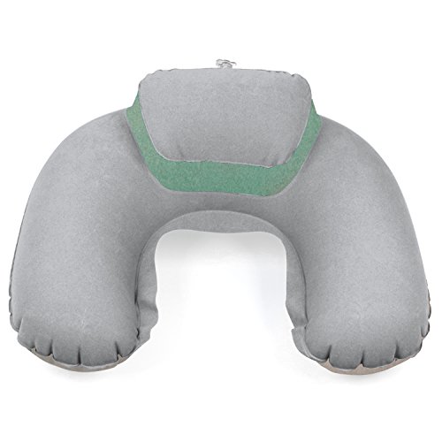 Travel Pillow Inflatable Headrest Grey And Green Blow Up Neck