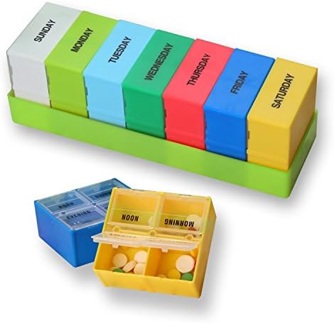 Pill Box Organizer with Weekly 7 Day AM and PM Night Reminder Mediplanner / Vitamin Case / Travel Reminder Holder / Medication Dispenser Container