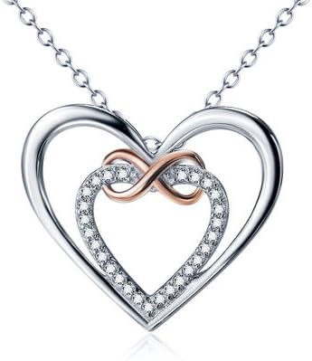 Trendy Infinite Double Heart White 925 Sterling Silver Necklace
