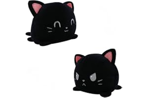 KUNSTIFY Gato de peluche reversible para niñas, mujeres, niños, bebé, para expresar su estado de ánimo, regalo para novia, gato, negro