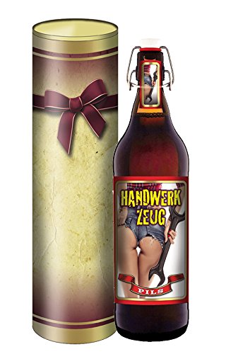 Preisvergleich Produktbild Handwerkzeug - 1 Liter Flasche mit Bügelverschluss in der Geschenkdose im Schleifendesign