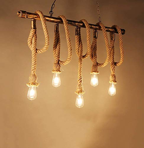 Preisvergleich Produktbild FDKS Moderne Kronleuchter Loft Industrie Wind Kronleuchter Schmiedeeisen Restaurant Cafe Bar Couchtisch Kreatives Netzwerk von E27 Hanfseil 5 Licht Kronleuchter mit Heimgebrauch
