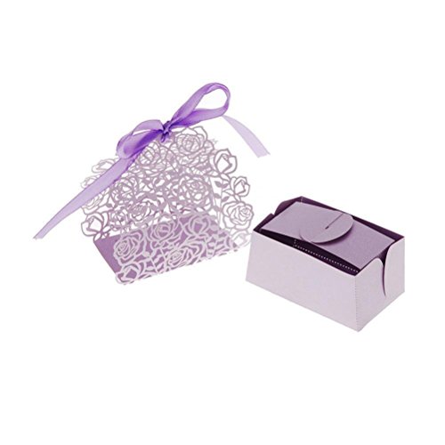ULTNICE 50 Stück Geschenkboxen Gastgeschenk Schachtel Hochzeitsdeko – Lila Rose - 3