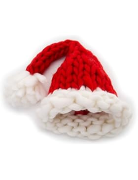 GWELL Handgemachte Strickmütze aus Islandwolle Wintermütze Weihnachtsmütze Nikolausmütze mit Pompon für Damen...