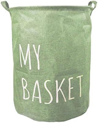 15.7x19.7" Laundry Hamper for Kids, Large Sized Foldable Waterproof Cotton Fabric Collapsible Cylindric Laundry Bin Bag Organizer with Handles Washing Basket for Clothes Wash Green