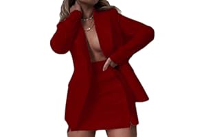 Osheoiso 2 Pièces Ensemble Femme Elégant Blazer Tailleur + Jupe OL Bureau Chic Slim Fit Veste de Costume Mode Jupe Crayon Manteau Blouson Casual pour Travail Business