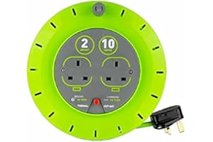 ELITO HOME & GARDEN New Extension Reel 2/4 Way Socket 5/10/15/18/20/25m Metre Lead Cable 13amp Uk (2 Gang 10 Metre)