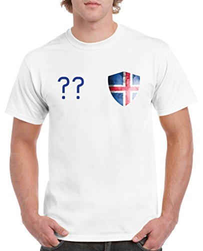 Comedy Shirts – Island Trikot – Wappen: Klein – Wunsch – Herren T-Shirt – Weiss / Royalblau Gr. XL