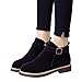 Produktbild TianWlio Boots Stiefel Schuhe Stiefeletten Frauen Herbst Winter Schnalle Wildleder Volltonfarbe Stiefel Runde Zehe Schuhe Flache Booties Weihnachten Schwarz 38