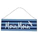 Produktbild Dekoratives maritimes rechteckiges Holzschild (MDF) mit nautischem Symbol und Begriff, 10 x 30 cm (H x B), mit Drahtaufhängung, für die Inneneinrichtung im Maritim-Look / Landhausstil., Modell: Moin Moin