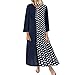 Produktbild Moonuy Frauen knöchellangen Kleid Lady Herbst Pachwort Kleid Mode Leinen Plus Size Baumwolle und Dot Print O-Neck Taschen Casual Dress