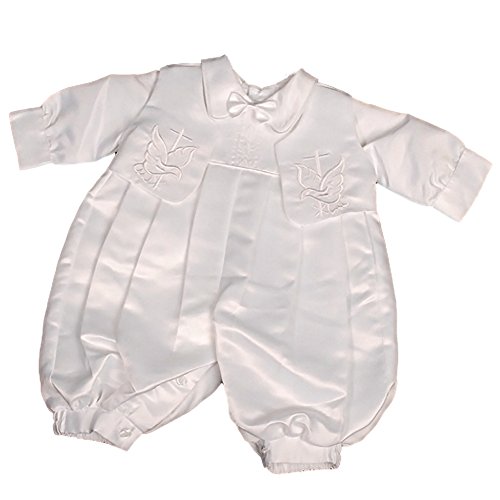Dressy Daisy Baby Boy's Embroidered Cross Satin Baptism / Christening Romper Formal Suit With Hat Infant Size 0-3 Months White