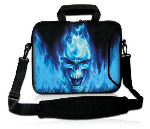 Luxburg® Design Laptoptasche Notebooktasche Sleeve mit Schultergurt und Fach für 15,6 Zoll, Motiv: Blaues Feuer Totenkopf