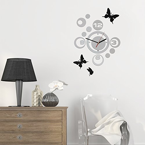 Jago Wanduhr inklusive 3 Schmetterlingen als Wand-Tattoos aus pflegeleichtem Acryl Schmetterlingsmotive für eine freie Anordnung - 8