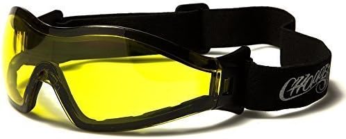 Choppers Wrap Around Visor Night Driving / Riding Quad Bike Motorcycle Goggles / Glasses with Padded Nose/Eyes for Extra Comfort Providing Full UV400 Protection - Adjustable Straps (Yellow Night Driving Lenses)