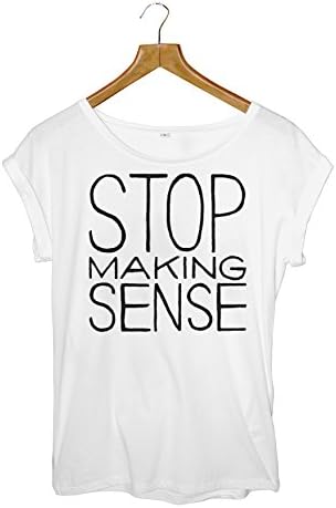 Stop Making Sense Women's Roll Sleeve T-Shirt/Top (Large, White)