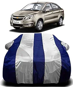 S SHINE MAX 190T Imported Fabric Car Cover for Chevrolet Sail with Ultra Surface Body Protection (White Stripes)