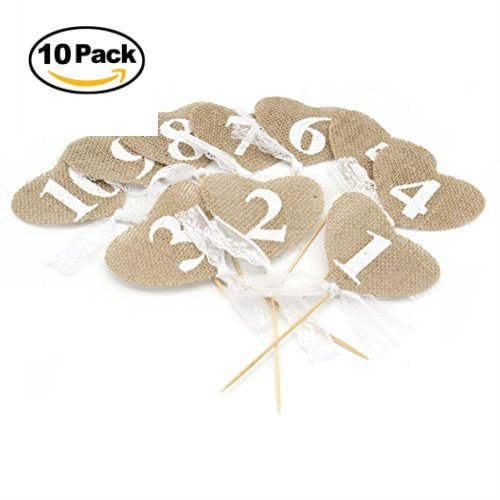 ULTNICE Hochzeit Tischnummern 1-10 Herz Form Banner Dekor mit Stick