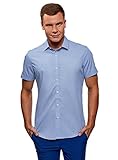 Diseñado en Francia oodji Ultra Hombre Camisa Ajustada Manga Corta, Azul, сm 38 / ES 38 / XS