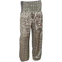 Mogul Interior Womens Yoga Pants Recycled Sari Grey Printed Bohemian Harem Trousers