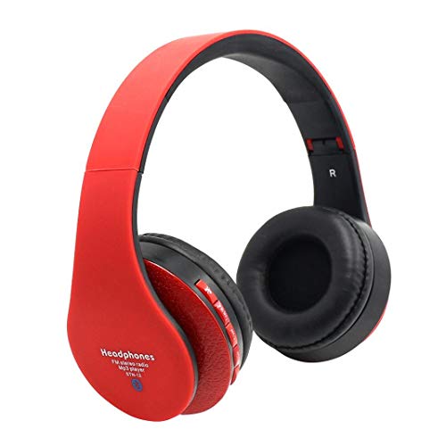 Preisvergleich Produktbild samLIKE Kabellos Headphone, Noise Reduction Bluetooth HiFi-Kopfhörer 4D Stereo Headset mit Mikrofon Speaker für iPhone,Android Smartphones PC und MP3 Players usw ( Rot)
